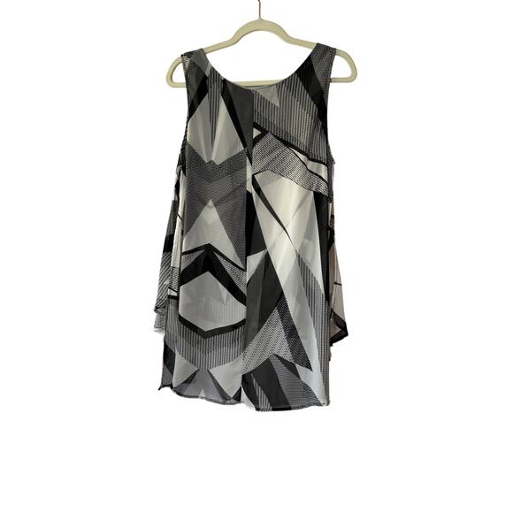Dressbarn Geometric Abstract High Low Sleeveless Blouse Black White XL - Picture 5 of 10